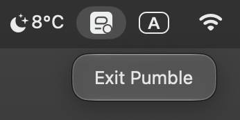 Pumble's menu bar item whose only option is 'Exit Pumble'