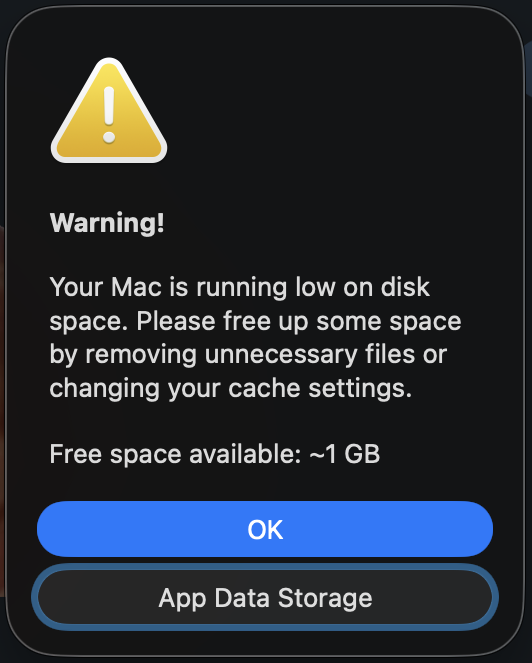 Telegram complaining about 'running out of space'